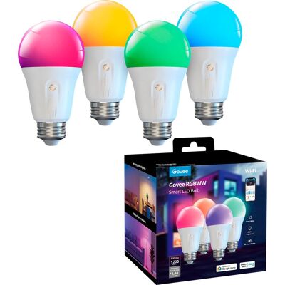 Govee - A19 1200 Lumens Wi-Fi Smart LED Bulb (4-Pack) - RGB Govee - A19 1200 Lumens Wi-Fi Smart LED Bulb (4-Pack) - RGB