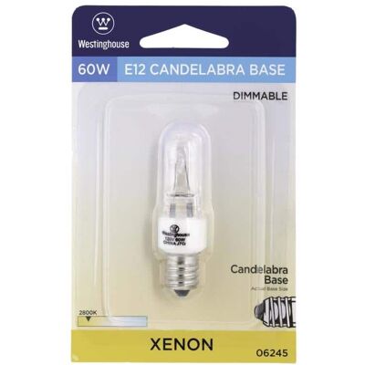 Westinghouse - 60 W T3 Krypton/Xenon Single Ended Halogen Bulb E12 (Candelabra) White 1 pk Westinghouse - 60 W T3 Krypton/Xenon Single Ended Halogen Bulb E12 (Candelabra) White 1 pk