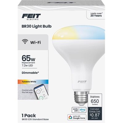 FEIT ELECTRIC - Feit BR30 E26 (Medium) Smart-Enabled LED Bulb Adjustable White 65 Watt Equivalence 1 pk FEIT ELECTRIC - Feit BR30 E26 (Medium) Smart-Enabled LED Bulb Adjustable White 65 Watt Equivalence 1 pk
