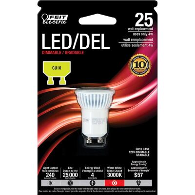 FEIT ELECTRIC - MR11 GU10 LED Bulb Soft White 25 Watt Equivalence 1 pk FEIT ELECTRIC - MR11 GU10 LED Bulb Soft White 25 Watt Equivalence 1 pk