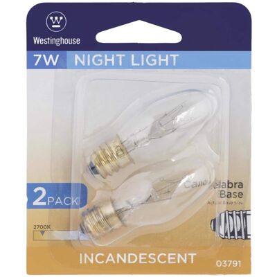 Westinghouse - 7 W C7 Specialty Incandescent Bulb E12 (Candelabra) White 2 pk Westinghouse - 7 W C7 Specialty Incandescent Bulb E12 (Candelabra) White 2 pk