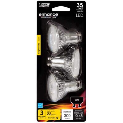 FEIT ELECTRIC - Feit Enhance MR16 GU10 LED Bulb Bright White 35 Watt Equivalence 3 pk FEIT ELECTRIC - Feit Enhance MR16 GU10 LED Bulb Bright White 35 Watt Equivalence 3 pk