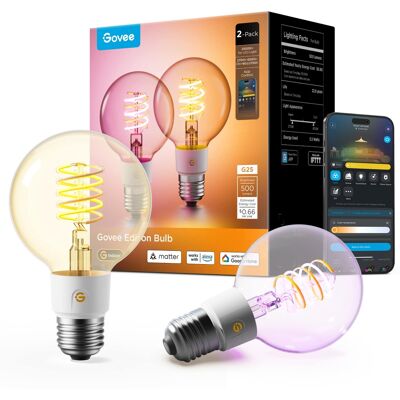 Govee - 500LM RGBWW Smart G25 LED Bulb 2 pack Govee - 500LM RGBWW Smart G25 LED Bulb 2 pack