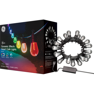 GE CYNC Dynamic Effects Smart Café LED Light Bulbs Voice Control, 20 Bulb String, 48ft - Full Color GE CYNC Dynamic Effects Smart Café LED Light Bulbs Voice Control, 20 Bulb String, 48ft - Full Color