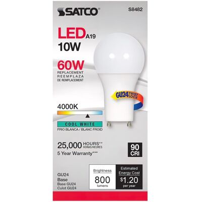 SATCO - A19 GU24 LED Bulb Cool White 60 Watt Equivalence 1 pk SATCO - A19 GU24 LED Bulb Cool White 60 Watt Equivalence 1 pk