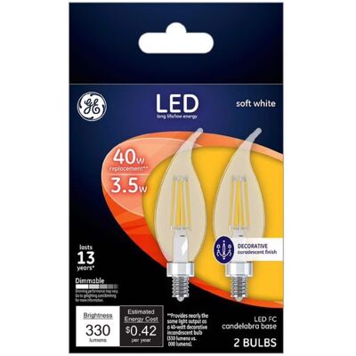 GE - F15 E12 (Candelabra) LED Bulb Soft White 40 Watt Equivalence 2 pk GE - F15 E12 (Candelabra) LED Bulb Soft White 40 Watt Equivalence 2 pk