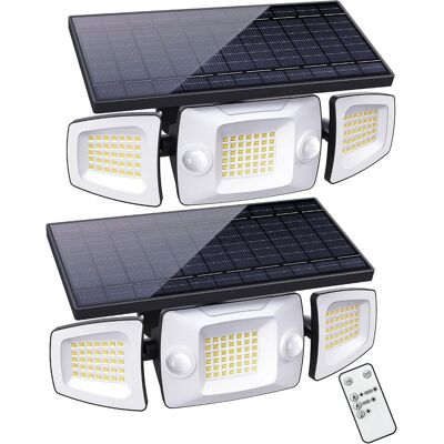 Adewalk - 270 Degree 3 Head Solar Flood Light IP67 Waterproof Motion Sensor Remote Security Light for Garage Yard 2pack - White Adewalk - 270 Degree 3 Head Solar Flood Light IP67 Waterproof Motion Sensor Remote Security Light for Garage Yard 2pack - White