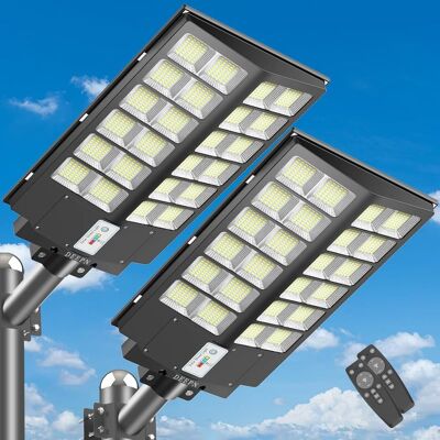 Adewalk - 8000W Solar Street Light 100000LM Sensor LED Flood Light IP66 Waterproof Remote Control Lamp for Yard Parking Lot 2pack - Black Adewalk - 8000W Solar Street Light 100000LM Sensor LED Flood Light IP66 Waterproof Remote Control Lamp for Yard Parking Lot 2pack - Black