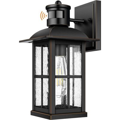 Nordic Hygge - Motion Sensor Outdoor Light - Advanced Dusk to Dawn Exterior Lantern Fixtures Wall Sconce - Black with Gold Trim Nordic Hygge - Motion Sensor Outdoor Light - Advanced Dusk to Dawn Exterior Lantern Fixtures Wall Sconce - Black with Gold Trim