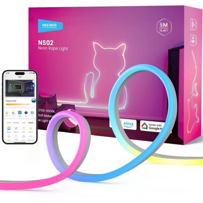 Neewer - 16.4ft Smart AI RGB Neon Rope Light - App Controlled, Cuttable LED Strip for Bedroom & Gaming Neewer - 16.4ft Smart AI RGB Neon Rope Light - App Controlled, Cuttable LED Strip for Bedroom & Gaming