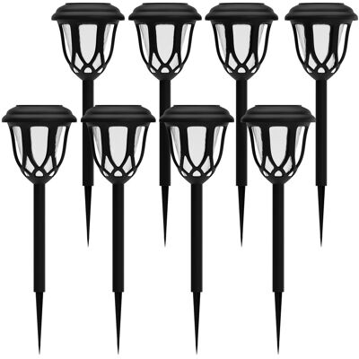 Emma + Oliver - Flared Style Solar Powered LED Decorative Polypropylene Lights - Set of 8 - Black Emma + Oliver - Flared Style Solar Powered LED Decorative Polypropylene Lights - Set of 8 - Black