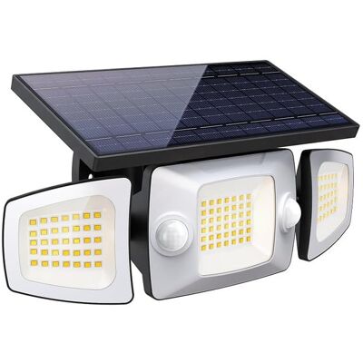Adewalk - 270 Degree 3 Head Solar Flood Light IP67 Waterproof Motion Sensor Remote Security Light for Garage Yard - White Adewalk - 270 Degree 3 Head Solar Flood Light IP67 Waterproof Motion Sensor Remote Security Light for Garage Yard - White