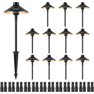 VEVOR - 12 Pack Low Voltage Landscape Path Lights, 3W 210LM 12V-24VAC/DC LED Pathway Lighting, 3000K Warm White Walkway Lights - Black VEVOR - 12 Pack Low Voltage Landscape Path Lights, 3W 210LM 12V-24VAC/DC LED Pathway Lighting, 3000K Warm White Walkway Lights - Black