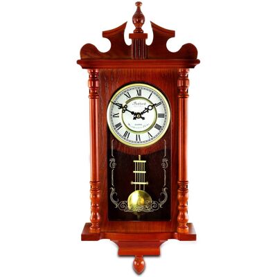Bedford Clock Collection - Bedford Collection 25 Inch Wall Clock with Pendulum and Chime in Dark Redwood Oak Finish - Brown Bedford Clock Collection - Bedford Collection 25 Inch Wall Clock with Pendulum and Chime in Dark Redwood Oak Finish - Brown