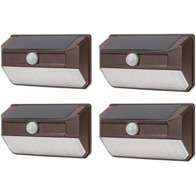 Home Zone Security - ES00946G 4 Pack Solar Wall Pack Light, 800 Lumens, Mesh Link, Motion Detection, Bronze Finish Home Zone Security - ES00946G 4 Pack Solar Wall Pack Light, 800 Lumens, Mesh Link, Motion Detection, Bronze Finish