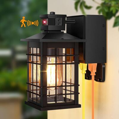 Nordic Hygge - Motion Sensor Porch Light with GFCI Outlets, 11.4'' Dusk to Dawn Outdoor Wall Light - Black Nordic Hygge - Motion Sensor Porch Light with GFCI Outlets, 11.4'' Dusk to Dawn Outdoor Wall Light - Black