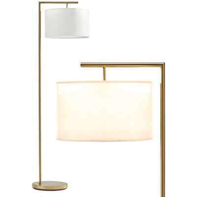Brightech - Montage Modern LED Midcentury Modern Arc Super Bright Floor Lamp with Ivory White Fabric Drum Shade - Antiqued Brass Brightech - Montage Modern LED Midcentury Modern Arc Super Bright Floor Lamp with Ivory White Fabric Drum Shade - Antiqued Brass