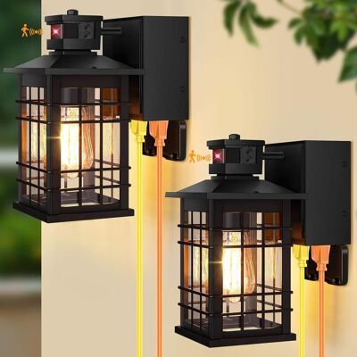 Nordic Hygge - 2-Pack Porch Lights with GFCI Outlet, Motion Sensor Dusk to Dawn Waterproof Outdoor Wall Lights - Black Nordic Hygge - 2-Pack Porch Lights with GFCI Outlet, Motion Sensor Dusk to Dawn Waterproof Outdoor Wall Lights - Black