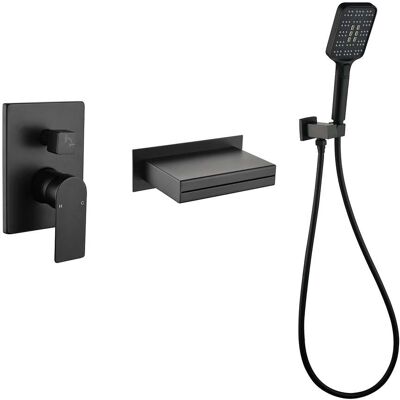 Boyel Living - Black Bathtub Faucet 2-Function Brass Pressure Balance Valve 3-Function Hand Shower 1.5m PVC Hose - Matte Black Boyel Living - Black Bathtub Faucet 2-Function Brass Pressure Balance Valve 3-Function Hand Shower 1.5m PVC Hose - Matte Black
