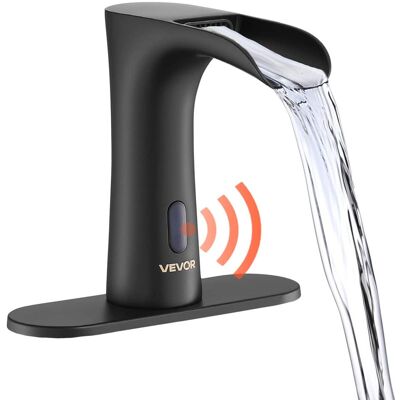 VEVOR - Touchless Bathroom Sink Faucet, Automatic Motion Sensor Waterfall Restroom Toilet Faucet with Hole Cover Plate - Matte Black VEVOR - Touchless Bathroom Sink Faucet, Automatic Motion Sensor Waterfall Restroom Toilet Faucet with Hole Cover Plate - Matte Black