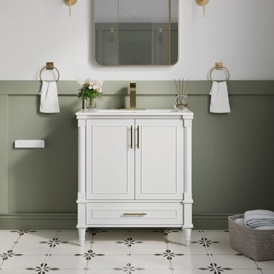 WELLFOR - LUME 30 in. Solid Wood Bath Vanity with Countertop Basin, Single Sink - White WELLFOR - LUME 30 in. Solid Wood Bath Vanity with Countertop Basin, Single Sink - White