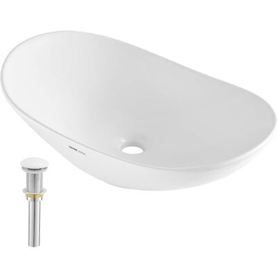 VEVOR - Oval Vessel Sink, 23.3" x 14.2" Bathroom Vessel Sink Bowl Countertop, Ceramic Bathroom Sinks Above Counter - White VEVOR - Oval Vessel Sink, 23.3" x 14.2" Bathroom Vessel Sink Bowl Countertop, Ceramic Bathroom Sinks Above Counter - White