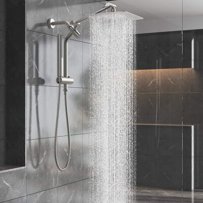 Dazzed Corner - All-Metal Rain Shower Head Combo with Handheld Spray, Adjustable Extension Arm - Brushed Nickel Dazzed Corner - All-Metal Rain Shower Head Combo with Handheld Spray, Adjustable Extension Arm - Brushed Nickel