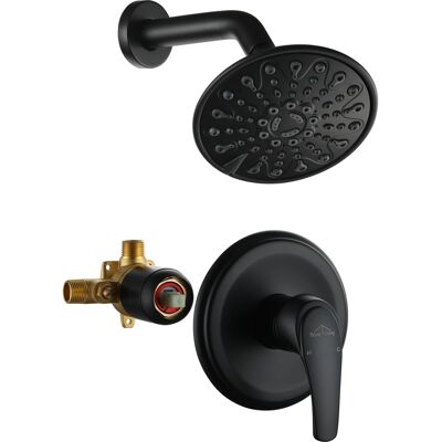 Boyel Living - 6-Spray Patterns with 2.1 GPM 6 in. Wall Mount Rain Fixed Shower Head with Single Handle and Valve - Matte Black Boyel Living - 6-Spray Patterns with 2.1 GPM 6 in. Wall Mount Rain Fixed Shower Head with Single Handle and Valve - Matte Black