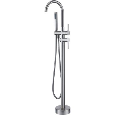 Boyel Living - 2-Handle Floor Mount Freestanding Tub Faucet with Hand Shower and Water Supply Hoses - Brushed Nickel Boyel Living - 2-Handle Floor Mount Freestanding Tub Faucet with Hand Shower and Water Supply Hoses - Brushed Nickel