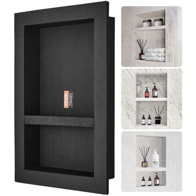 VEVOR - Shower Niche Ready for Tile 16" x 24", Double Shelf Organizer, Square Corners Wall-inserted Niche Recessed - Black VEVOR - Shower Niche Ready for Tile 16" x 24", Double Shelf Organizer, Square Corners Wall-inserted Niche Recessed - Black