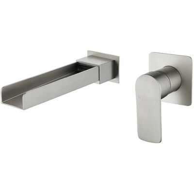 Boyel Living - Brushed Nickel Wall Mounted Basin Faucet Solid Brass Single Handle Waterfall Spout 1/2NPT - Silver Boyel Living - Brushed Nickel Wall Mounted Basin Faucet Solid Brass Single Handle Waterfall Spout 1/2NPT - Silver