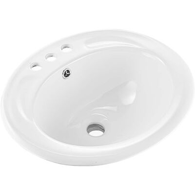 VEVOR - Semi Recessed Bathroom Sink, 19.09 x 16.73 Inch Oval Ceramic Vessel Sink with Overflow Hole and 3 Faucet Holes - White VEVOR - Semi Recessed Bathroom Sink, 19.09 x 16.73 Inch Oval Ceramic Vessel Sink with Overflow Hole and 3 Faucet Holes - White