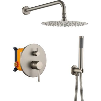 Boyel Living - 1-Spray 10 in. Round Wall Mount Fixed and Handheld Shower Head 1.8 GPM with Pressure Balance Valve - Brushed Nickel Boyel Living - 1-Spray 10 in. Round Wall Mount Fixed and Handheld Shower Head 1.8 GPM with Pressure Balance Valve - Brushed Nickel