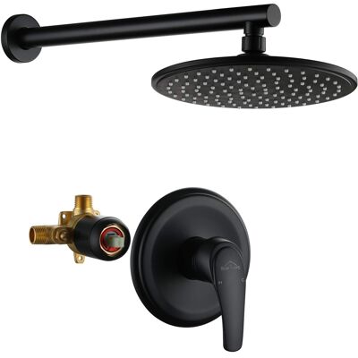 Boyel Living - 1-Spray Patterns with 3.4 GPM 9 in. Wall Mount Rain Fixed Shower Head with Single Lever Handle and Valve - Matte Black Boyel Living - 1-Spray Patterns with 3.4 GPM 9 in. Wall Mount Rain Fixed Shower Head with Single Lever Handle and Valve - Matte Black