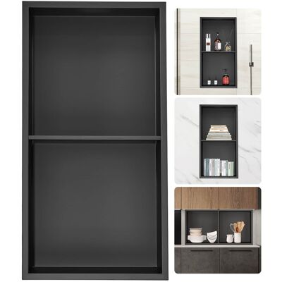 VEVOR - 13"x25" No Tile Shower Niche 304 Stainless Steel, Wall-Inserted Niche Recessed Double Shelves - Black VEVOR - 13"x25" No Tile Shower Niche 304 Stainless Steel, Wall-Inserted Niche Recessed Double Shelves - Black