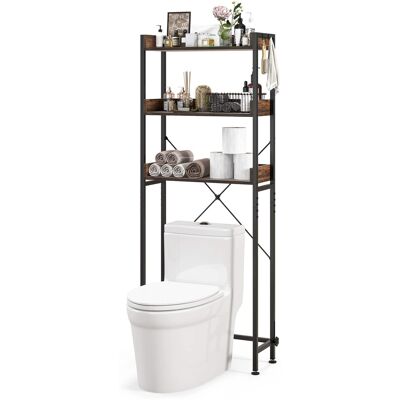 Costway - 3-Tier Over-The-Toilet Bathroom Shelf Metal Frame Space Saver Rack with 4 Hooks - Rustic Brown,Black Costway - 3-Tier Over-The-Toilet Bathroom Shelf Metal Frame Space Saver Rack with 4 Hooks - Rustic Brown,Black