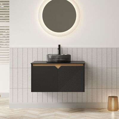 Boyel Living - 30 Bathroom Vanity with Transparent Round Glass Basin Sintered Stone - Black Boyel Living - 30 Bathroom Vanity with Transparent Round Glass Basin Sintered Stone - Black
