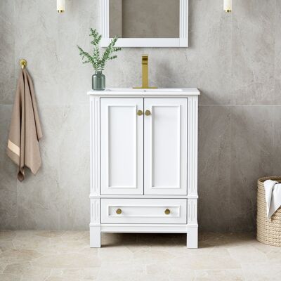 WELLFOR - DURA 24 in. Solid Wood Bath Vanity with Countertop Basin, Single Sink - White WELLFOR - DURA 24 in. Solid Wood Bath Vanity with Countertop Basin, Single Sink - White