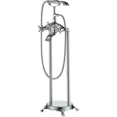 Boyel Living - Vintage Floor Mount 3-Handle Freestanding Tub Faucet with Hand Shower and Water Supply Hoses - Chrome Boyel Living - Vintage Floor Mount 3-Handle Freestanding Tub Faucet with Hand Shower and Water Supply Hoses - Chrome