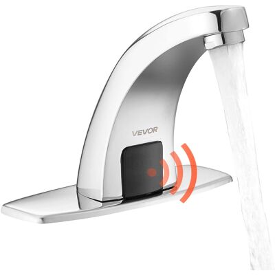 VEVOR - Touchless Bathroom Sink Faucet, Automatic Motion Sensor Restroom Toilet Faucet with Hole Cover Plate, Battery Operated - Silver VEVOR - Touchless Bathroom Sink Faucet, Automatic Motion Sensor Restroom Toilet Faucet with Hole Cover Plate, Battery Operated - Silver