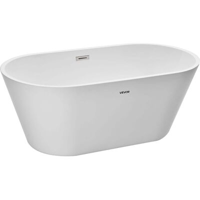 VEVOR - Acrylic Freestanding Bathtub, 59 Inch Contemporary Soaking Tub with Brushed Nickel Overflow and Drain - White VEVOR - Acrylic Freestanding Bathtub, 59 Inch Contemporary Soaking Tub with Brushed Nickel Overflow and Drain - White