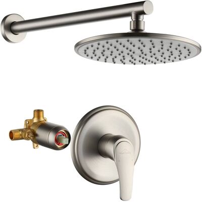 Boyel Living - 1-Spray Patterns with 3.4 GPM 9 in. Wall Mount Rain Fixed Shower Head with Single Handle and Valve - Brushed Nickel Boyel Living - 1-Spray Patterns with 3.4 GPM 9 in. Wall Mount Rain Fixed Shower Head with Single Handle and Valve - Brushed Nickel