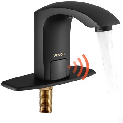 VEVOR - Touchless Bathroom Sink Faucet, Automatic Motion Sensor Restroom Toilet Faucet with Hole Cover Plate, Battery Operated - Matte Black VEVOR - Touchless Bathroom Sink Faucet, Automatic Motion Sensor Restroom Toilet Faucet with Hole Cover Plate, Battery Operated - Matte Black