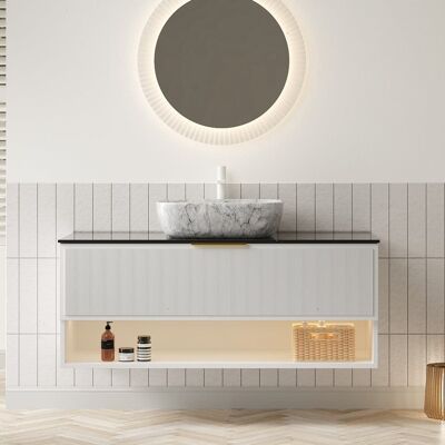Boyel Living - 48 Bathroom Vanity with Light Marble Pattern Ceramic Vessel Basin Black Sintered Stone Top White - Black,Stone Gray,White Boyel Living - 48 Bathroom Vanity with Light Marble Pattern Ceramic Vessel Basin Black Sintered Stone Top White - Black,Stone Gray,White