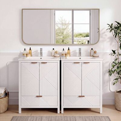 Loheer - 4.04 ft Bathroom Vanity Set with Double Ceramic Sinks, Soft Close Doors and Drawer for Bath - White Loheer - 4.04 ft Bathroom Vanity Set with Double Ceramic Sinks, Soft Close Doors and Drawer for Bath - White