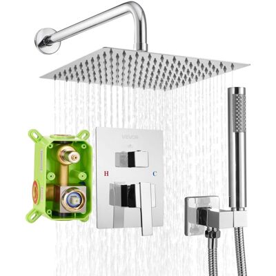VEVOR - Shower Faucet Set, Rainfall Bathroom Shower System with 10-Inch Square Rain Shower Head and Handheld Spray, Wall Mounted - Silver VEVOR - Shower Faucet Set, Rainfall Bathroom Shower System with 10-Inch Square Rain Shower Head and Handheld Spray, Wall Mounted - Silver