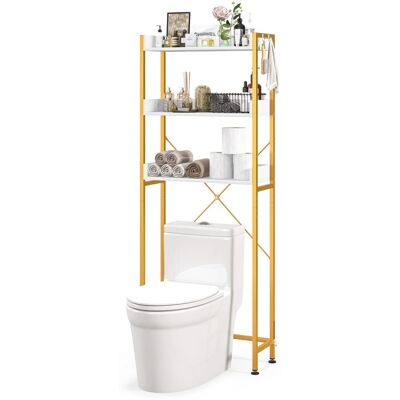 Costway - 3-Tier Over-The-Toilet Bathroom Shelf Metal Frame Space Saver Rack with 4 Hooks - White/Gold Costway - 3-Tier Over-The-Toilet Bathroom Shelf Metal Frame Space Saver Rack with 4 Hooks - White/Gold