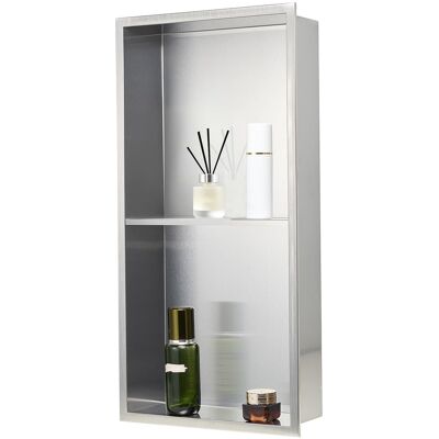VEVOR - Shower Niche, 13 x 25 x 4 inch Recessed Wall Niche Double-layer, with Hollowed-out Divider,Heavy-duty Stainless Steel - Black VEVOR - Shower Niche, 13 x 25 x 4 inch Recessed Wall Niche Double-layer, with Hollowed-out Divider,Heavy-duty Stainless Steel - Black