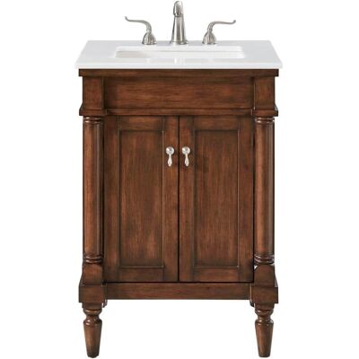 Elegant Kitchen and Bath - 24 inch Single Bathroom vanity with ivory white engineered marble - Walnut Elegant Kitchen and Bath - 24 inch Single Bathroom vanity with ivory white engineered marble - Walnut