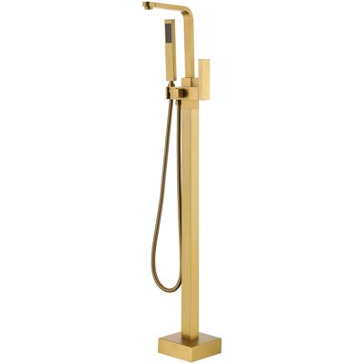 Boyel Living - Single-Handle Floor Mount Freestanding Tub Faucet with Handheld Shower, Water Supply Hoses and Hardware in Brushed Gold - Bruhsed Gold Boyel Living - Single-Handle Floor Mount Freestanding Tub Faucet with Handheld Shower, Water Supply Hoses and Hardware in Brushed Gold - Bruhsed Gold